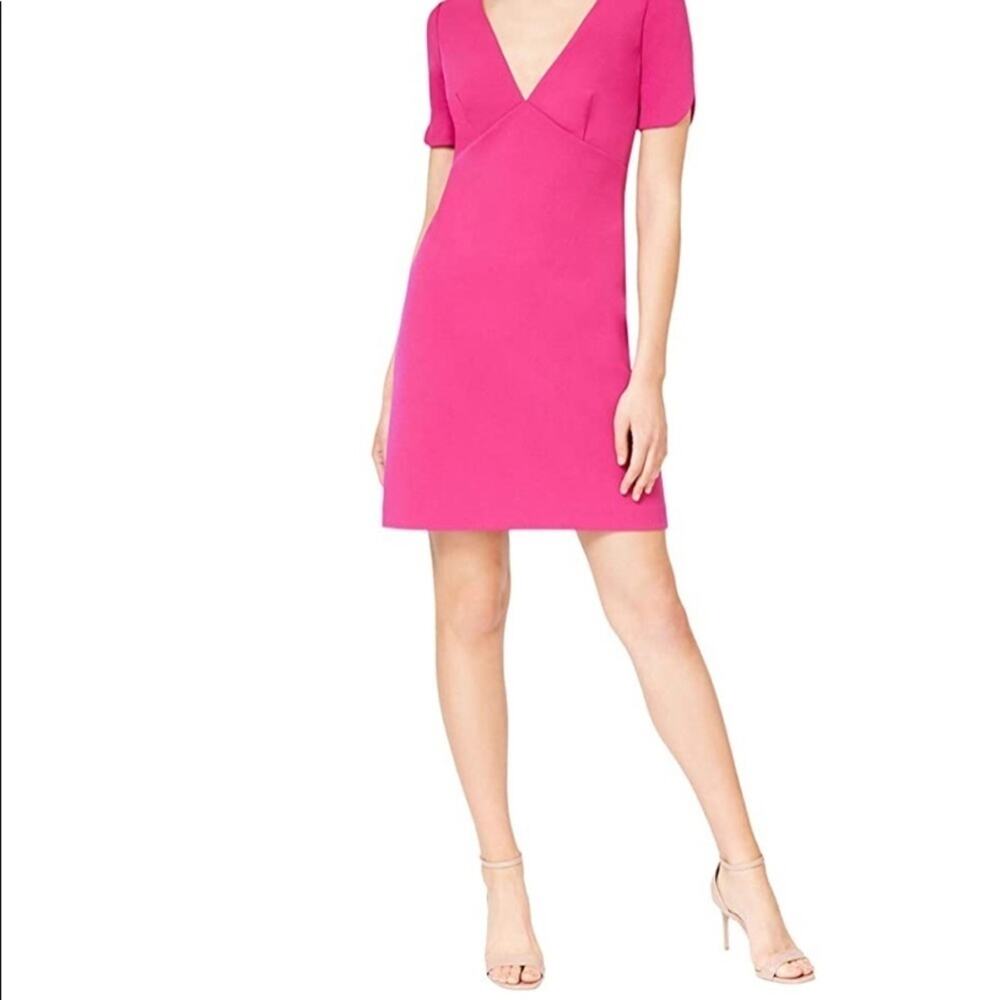 Pink Betsey Johnson Fun Scuba V-Neck Crepe Mini Dress Cap Sleeve 10 NWT